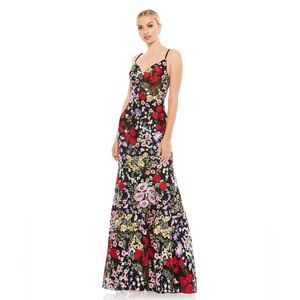 Mac Duggal Black and Multicolor Floral Maxi Dress